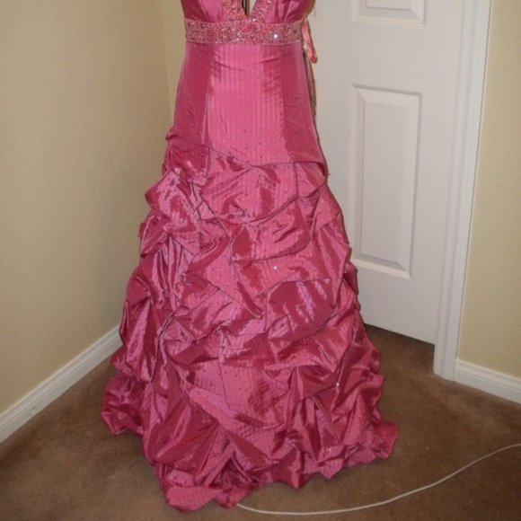 *FINAL PRICE* Pink Stripe Pickup Skirt Formal Prom or Evening Gown 2 - Picture 3 of 7